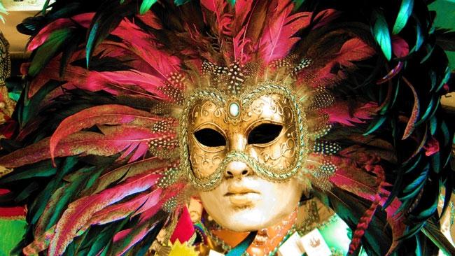 Maschera di carnevale, donna a San Marco, Venezia, Italia Foto